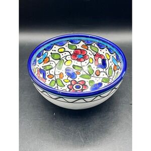 Mexican Talavera Hand Painted Bowl Floral‎ Design 5" Diameter As Is Folk Art